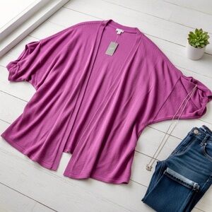 NWT J. Jill Cardigan 3X Plus Linen Blend Open Front Purple Orchid Sleeves Pink